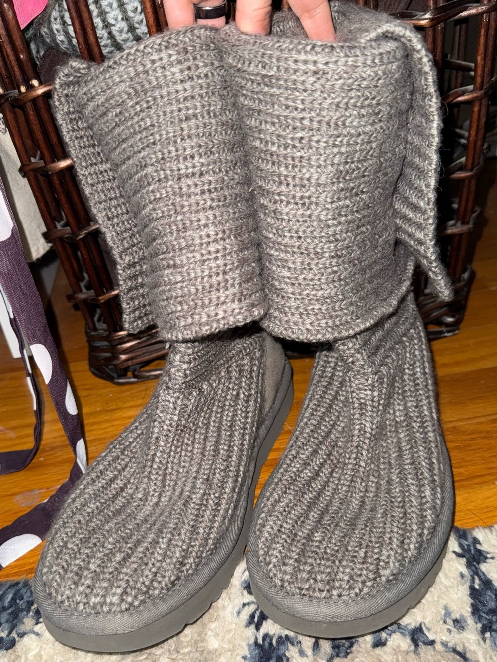 UGG Australia Classic Cardy Tall Sweater Knit Boot Slouch Heather Gray Women US7